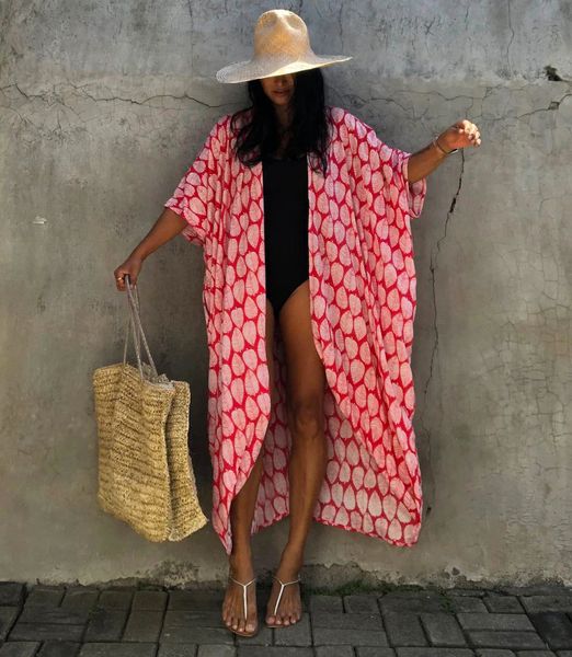 designer badmode cover-ups Mode bladeren printen Zonbescherming vest lxf2137 zomerse vrijetijdsbadpak bikini Strandblouse