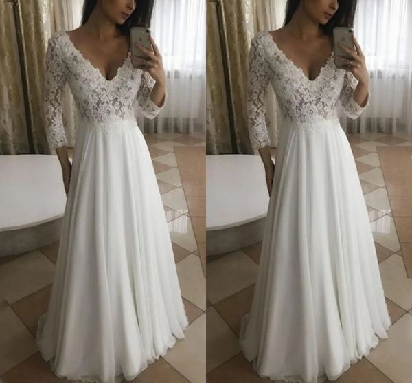 Пляжное сексуальное свадебное платье vestido de noiva 3/4 рукав v шея шифоновые кружевные складывание Женское свадебное платье для вечеринки Roy de Mariage 2023 Новый