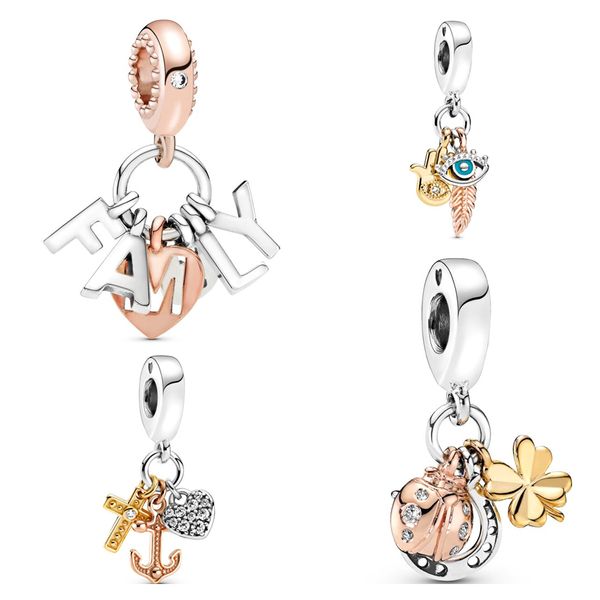 2023 Nuovo popolare 100% argento sterling 925 femminile Pandora treppiede Coccinella Famiglia Lettera Hanging Beads Charm è adatto per braccialetti originali Gioielli fai da te