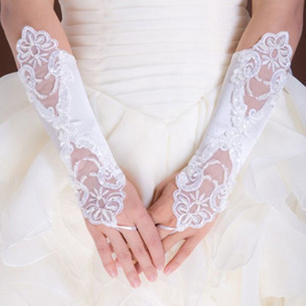Белая красная свадебная перчатка в локте длины бисера