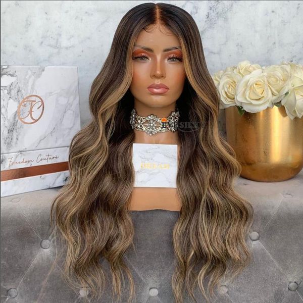 Кружевные парики Ombre Body Wave Front Presplucked 180 Плотность ясень коричневый 360 полные парики человеческие волосы, бразильские Реми Реми