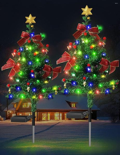 Decorazioni natalizie E2 2PCS Solar Tree Lights Outdoor impermeabile LED Light Yard decorativo Xmas Garden Decor