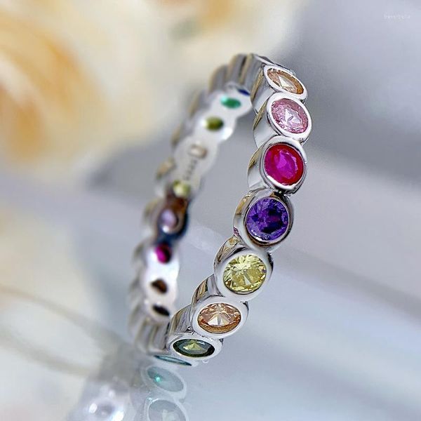 Cluster Rings S925 Серебряный евро американский кросс -граничащий цвет бриллиантовой полоса, полная алмазов, оптовая кольцо девушка