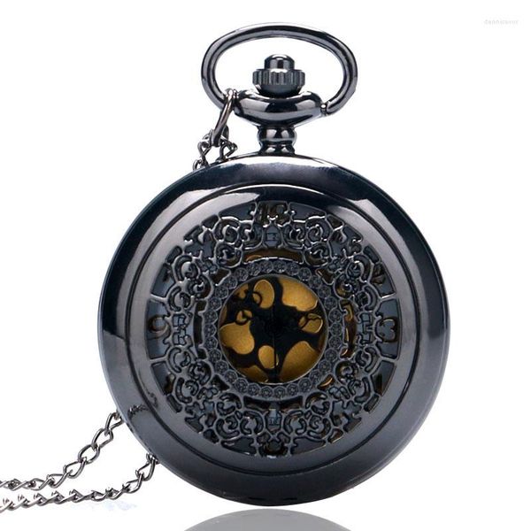 Cep saatleri vintage mücevher steampunk antik kolye siyah saat klasik desen içi boş pocketwatch