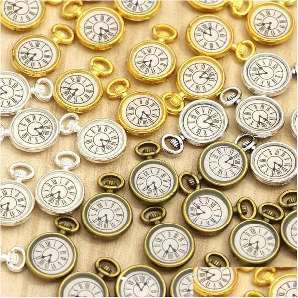 Charms 10pcs Pocket Pocket Watch for Bracelet Vintage Antique Bronze Metal Metal Pingents J￳ias Fazendo 11 17mm Drop Delivery 202 Dhyka