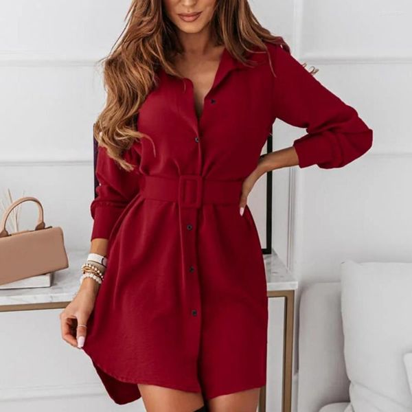 Vestidos casuais amigáveis ​​para a pele Great All Match Mini Dress With Belt Cardigan Short para namoro