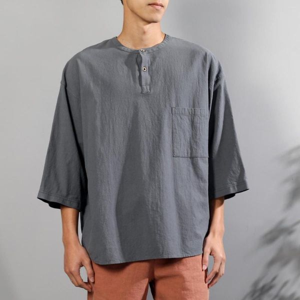 Männer T Shirts Sommer männer Baumwolle Lose Halbe Hülse T-Shirt Harajuku Einfarbig Einfache T-shirt Mann Chinesischen Stil t Tops