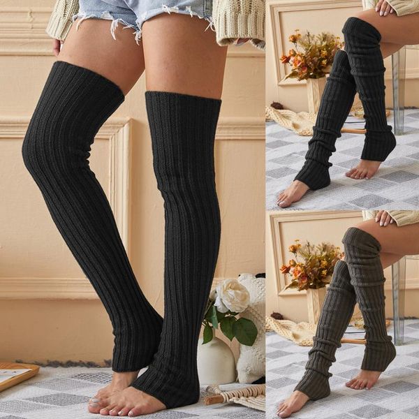 Sports Socks Women Wool meias de outono e inverno casual quente fofo sobre a perna afiada mais quente cor sólida