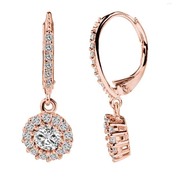 Baumelnde Ohrringe aus Messing, für Damen, luxuriös, rund, CZ, mit Leverback-Reifen für Damen, schlichter eleganter Schmuck, Party-Geschenke