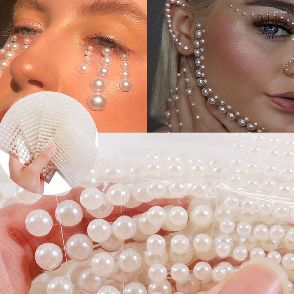 Nagelkunst Dekorationen 3d Augen Gesicht vorübergehend Tattoo weiße Perle Punkte Schönheit DIY BODY Festival Make -up -Werkzeuge Strass Juwel