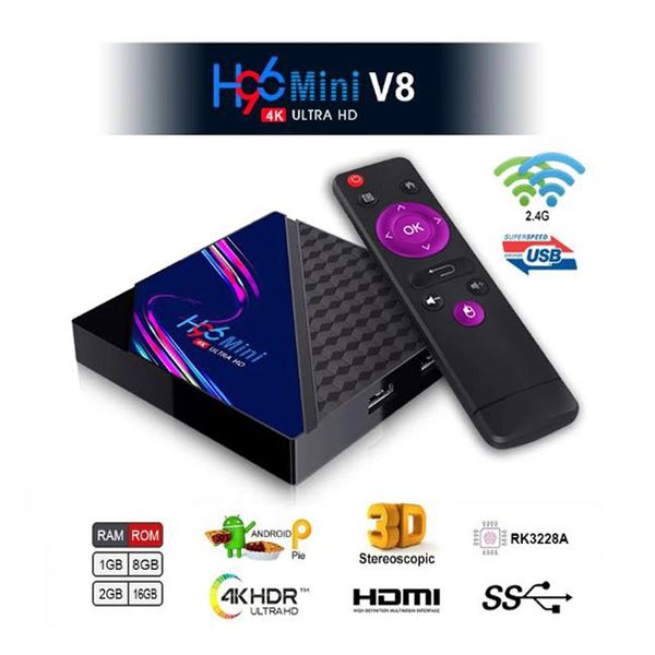 Smart TV Box H96 Mini V8 Android 10.0 RK3228A 4K 2GB 16GB 1G8G Quad Core Media Player Set-Top-Box