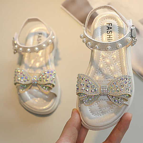Sandalet çocuklar yeni düz sandalet rhinestone kızlar prenses yaz ayakkabıları çocuklar açık ayak parmağı inci plaj sandalet 26-36 csh1267