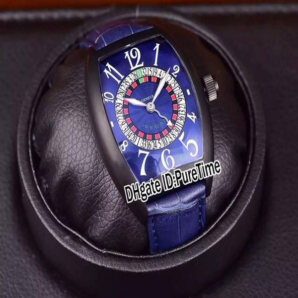 Новый 8880 Las Vegas Casino Russian Turntable Pvd Black Steel Blue Dial Cal SK Автоматические мужские часы синий кожаный ремешок дешевый Puretim200D