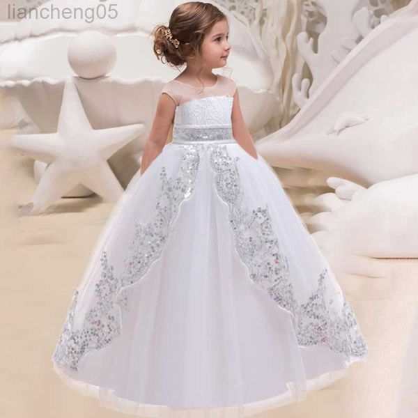 Occasioni speciali Bambini Abiti da damigella d'onore in pizzo per ragazze Festa di compleanno Abito da principessa Paillettes Ragazza Cerimonia di nozze Abito da ballo Abbigliamento per bambini W0221