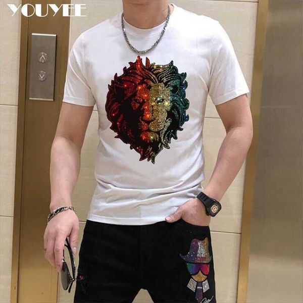 Herren T-Shirts Neues Design Herren T-Shirt Bunte Tigerkopf Hot Diamond Kurzarm Top Sommer Trend Slim Casual Male Bottoming Tees Shirt 5X Z0221