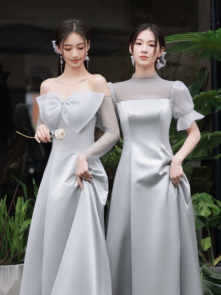 Vestidos de festa roupas de noiva cinza 2023 Bet Style Smart French Women elegante para casamento meninas jovens 230221