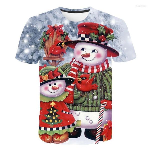 Herren-T-Shirts, Herren-T-Shirt, 3D-Weihnachtsserie, Zylinderdruck, lässig, O-Ausschnitt, Straßenparty-Atmosphäre, hochwertige Kurzarm