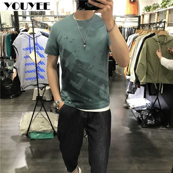 T-shirt da uomo nuova tendenza da uomo a maniche corte maglietta slim fit 2021 estate elastica lettera personalizzata fiore top bello abbigliamento maschile M4XL Z0221