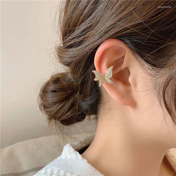 Orecchini posteriori moda carino strass earcuff colore oro farfalla stud per le donne nessun piercing falso cartilagine orecchino regalo gioielli