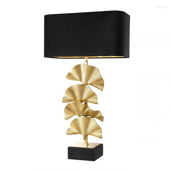 Table Lamps Modern Design Led Lamp Gold Foil Palm Leaf Lights Living Room Decor Light Bedroom Bedside Desk