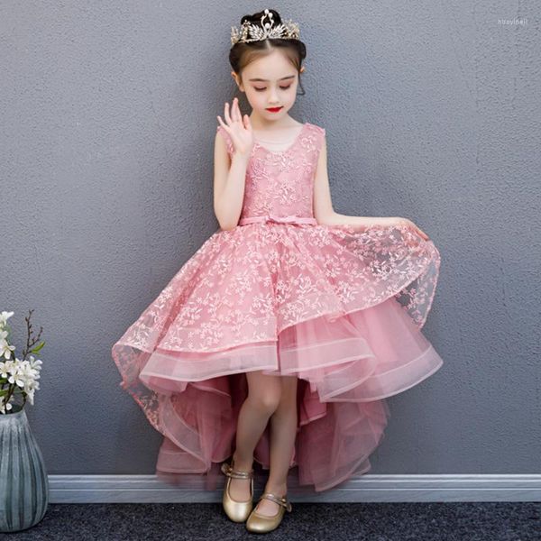 Mädchenkleider hohe niedrig erröten rosa süße Blumenprinzessin Erste heilige Kommunionkleid Kurzvorlauf Long Back Kinder Baby Party Prom Kleid