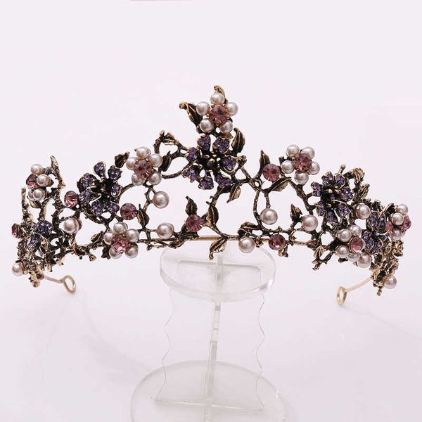 Tiaras Baroque Vintage Black Purple Crystal Pearls Bridal Tiaras Crown Athestone.