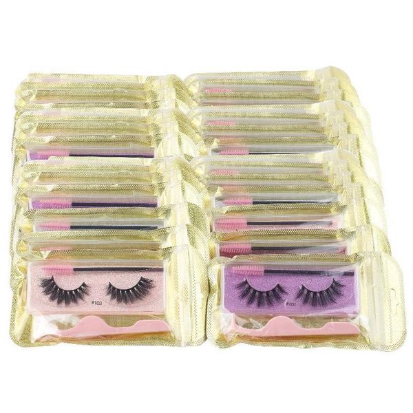 Falsche Wimpern 1 stück Wimpernverlängerung Sets Gefälschte Goldene Taschen mit Wimpernbürste Pinzette 3D-Tools Kits Drop Lieferung Gesundheit Schönheit Make-up DHSBL