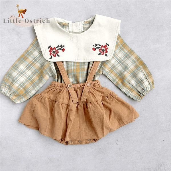 Set di abbigliamento Born Baby Girl Camicia scozzese Gonna con cinturino Infantile Bambino in cotone Top a maniche lunghe Primavera Autunno Estate Set di vestiti