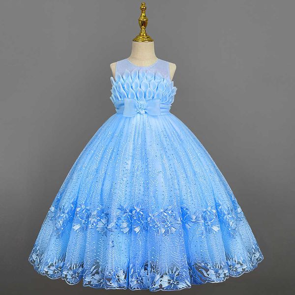 Платья для девочек, свадебное банкетное платье с цветочным узором для девочек от 3 до 12 лет, детские вечерние платья с вышивкой, платья для дня рождения, пышное кружевное платье принцессы