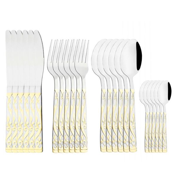 Yemek takımı seti lüks çatal bıçak takımı seti sofra takımı 6/24 parça çiçek kolu 304 paslanmaz çelik restoran düğün masa waredinnerware