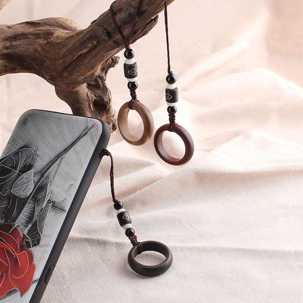 Клайки китайский деревянный черный дерево мобильный телефон держатель кольца короткие ювелирные изделия из шнурки из бусинки ручной