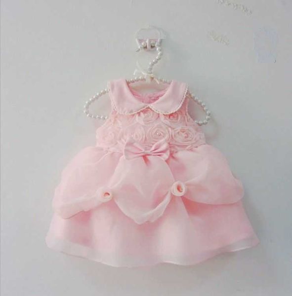 Vestidos da menina criança rosa pétala bebê batismo vestido grânulo renda princesa vestido de casamento infantil com jaqueta 1 ano bebê menina festa de aniversário desgaste