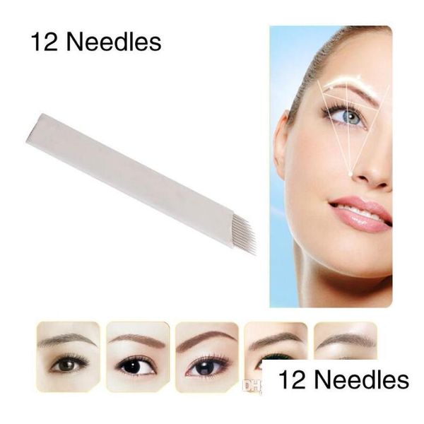 Tattoo Nadeln 12 Flex Microblading Permenent Make-Up Pins Nadel Lamina Aghas Tebori Klinge Für Manuelle Augenbraue Stift Drop Lieferung Heal dhsbb