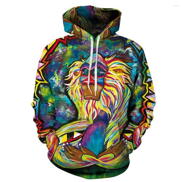 Herren Hoodies Männer Graffiti Rasta Monkey Elder Meditation Rafiki Hoodie Dünner Orang-Utan Frauen Kapuzenpullover Lässiger Druck Plus Größe 5XL