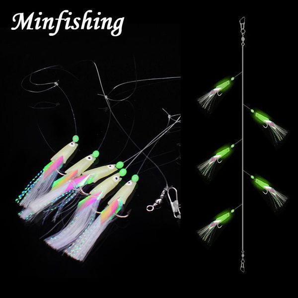 Ganchos de pesca Minfishing 2 pack Sabiki Hook Tring com contas luminosas tamanho 1/0# 1# 2# 3# 4# mar