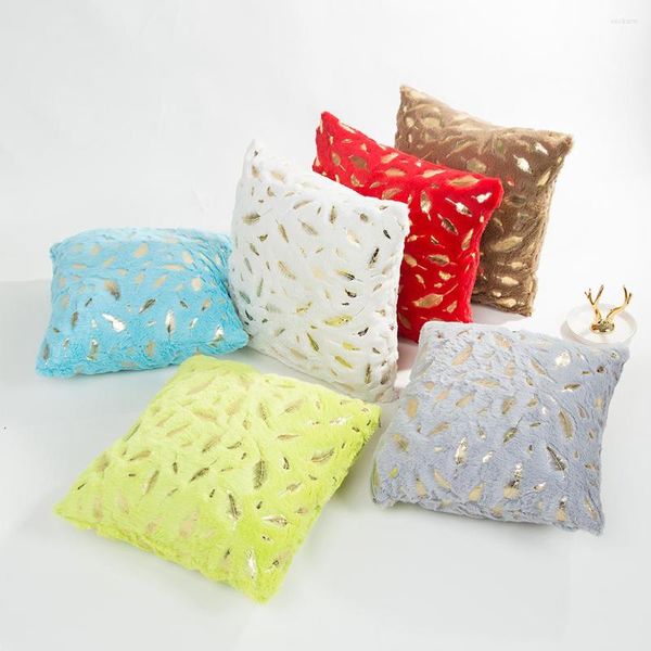 Fundas de almohada de franela, fundas blancas de plumas doradas suaves para decoración del hogar, sofá, silla, cama, Color sólido