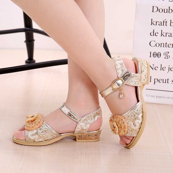 Sandalen Sommer Open Toe Low Heels Große Kinder Sandales Party Mädchen Schuhe Kleine Kinder Sandalen für Mädchen Pailletten Kinder Schuhe