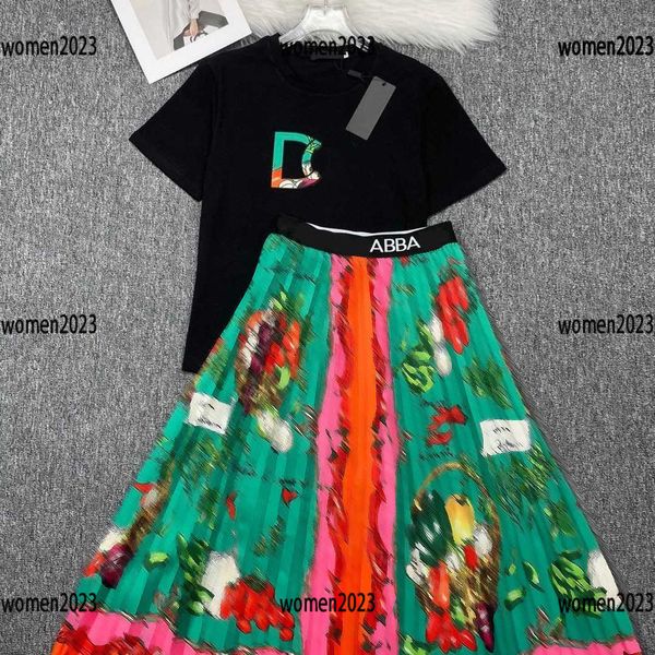 set da donna vestito da 2 pezzi da donna T-shirt con stampa di lettere e maxi vestito con stampa floreale vegetale Taglia M-XL estivo elegante Febbraio