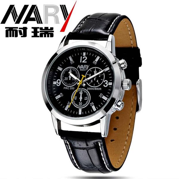 Relógios de pulso Nary man assista a 3 discos decorativos Sports Military Skates Men Leather Band Quartz Relogio Masculino Montre Homme