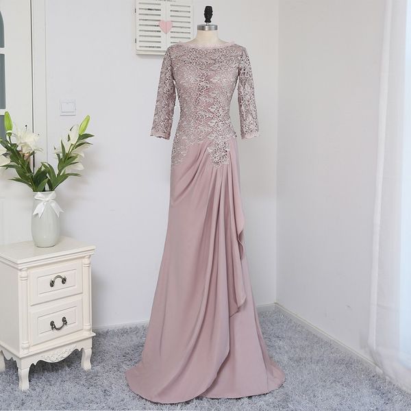 Vestidos casuais de tamanho grande mãe da noiva Aline Scoop 34 mangas de chiffon renda longa noivo para casamento 230221