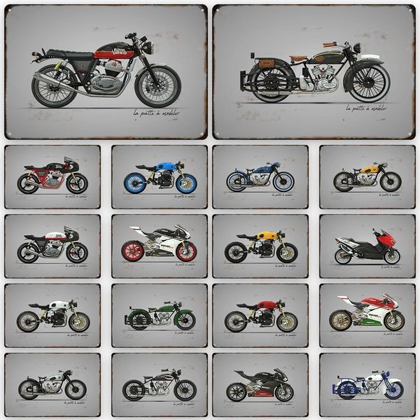 Motocicleta Vintage Metal Posters Racing Sinais de lata decorativos Placas de arte de parede do clube de automóveis para decoração de garagem em casa moderna Estética 20x30cm WO3