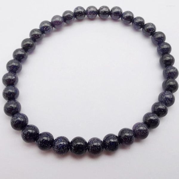 Strand 6MM Blue Sandstone Beads Bracciale Bangle Stretch Gioielli da 7,5 pollici per regalo G635