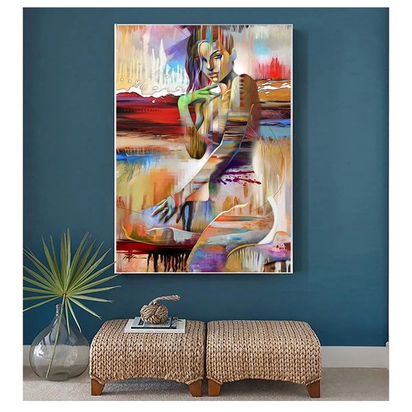 Postos de arte de pôster femininos Pictures de arte moderna decoração para casa para quarto impressão sem moldura abstrato de lona nua sexy pintura woo