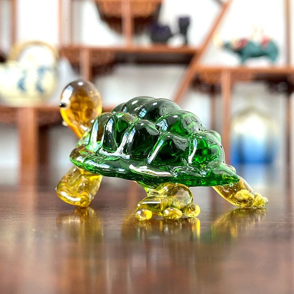 Oggetti decorativi Figurine Vetro soffiato a mano Tartaruga marina Figurine Cristallo fatto a mano Animale carino Artigianato Acquario con ornamento Miniature Decorazioni per la casa 230221