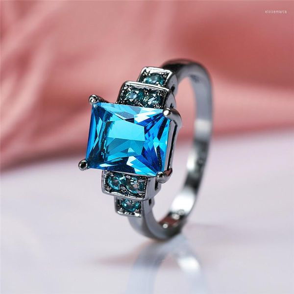 Anéis de casamento fêmea de luxo grande anel de pedra azul vintage preto para mulheres promessa Love Square noivado