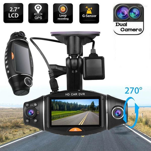 2,7-Zoll-Auto-DVR-Kamera mit zwei Objektiven, HD, GPS, Dashcam, Rückansicht, Nachtsicherheit, Videorecorder, G-Sensor, Loop-Aufnahme, Dashcam