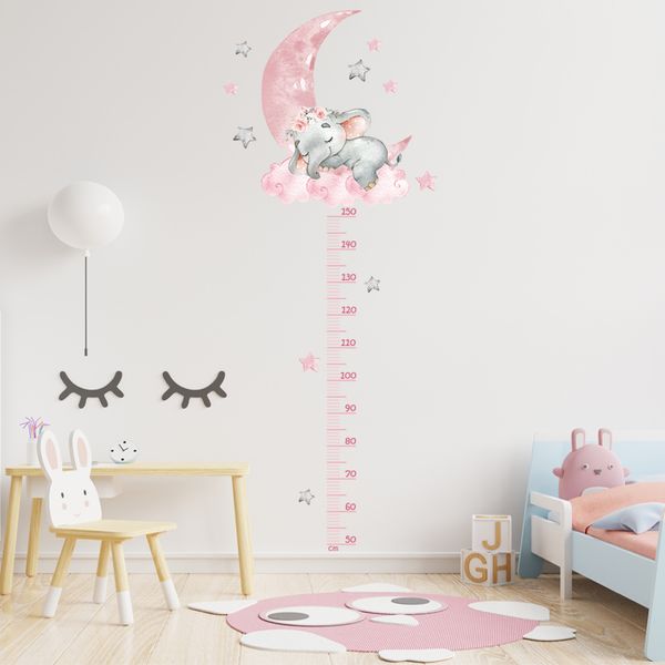 Adesivos de parede grandes elefantes adormecidos elefante altura da lua de altura para crianças na sala de crescimento mapa dos animais Ruller Decals Decals Home Decor 230221