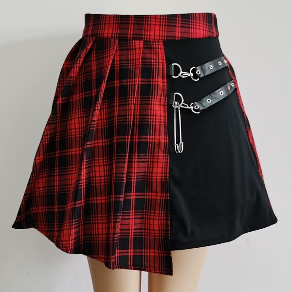 Röcke Damen Harajuku Punk Unregelmäßiger Mini Plissee Skater Rock Asymmetrischer Ausschnitt Hohe Taille Hip Hop Clubwear Gothic Harajuku Rock 230221