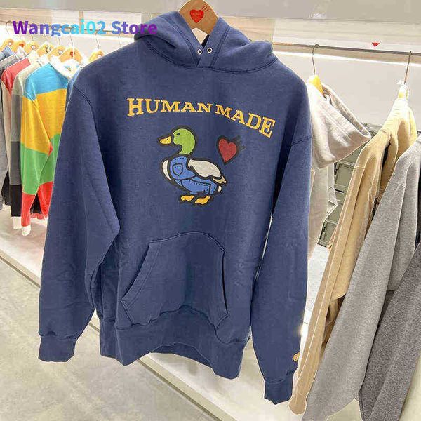 Herren-Kapuzenpullover, Sweatshirts, Herren-Kapuzenpullover, Sweatshirts, HUMAN MADE DUCK HOODIE, Baumwoll-Fleece, übergroß, lässig, von Menschen hergestellt, Kapuzenpullover, Sweatshirts 022123H