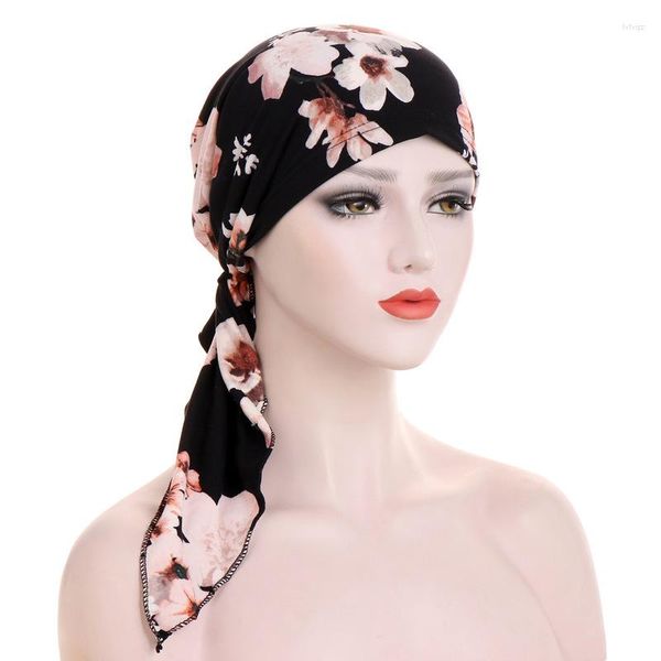 Cappellini da ciclismo Cappello turbante floreale Hijab Berretto da chemio musulmano da donna Avvolgere la perdita di capelli Sciarpa elasticizzata